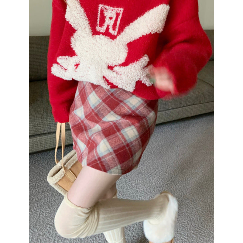 Wool Plaid High Waist Skirt
