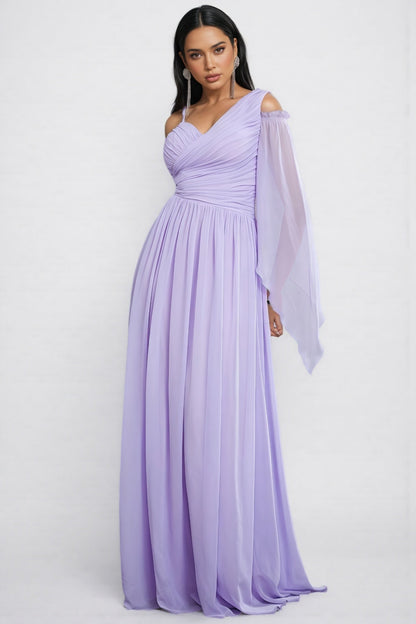 Baret Purple One-sleeve Strapless Maxi Dress