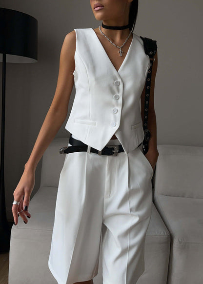 White Tailored Vest & Bermuda Shorts Set