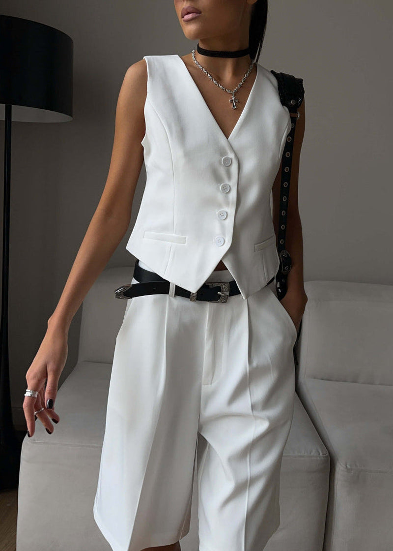 White Tailored Vest & Bermuda Shorts Set