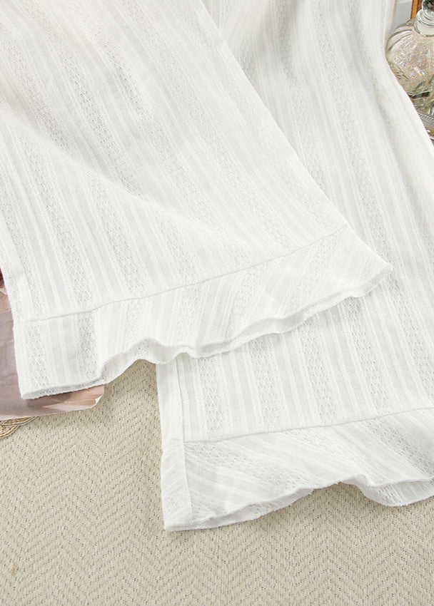 White Cotton Peplum Top and Wide-leg Pants Set