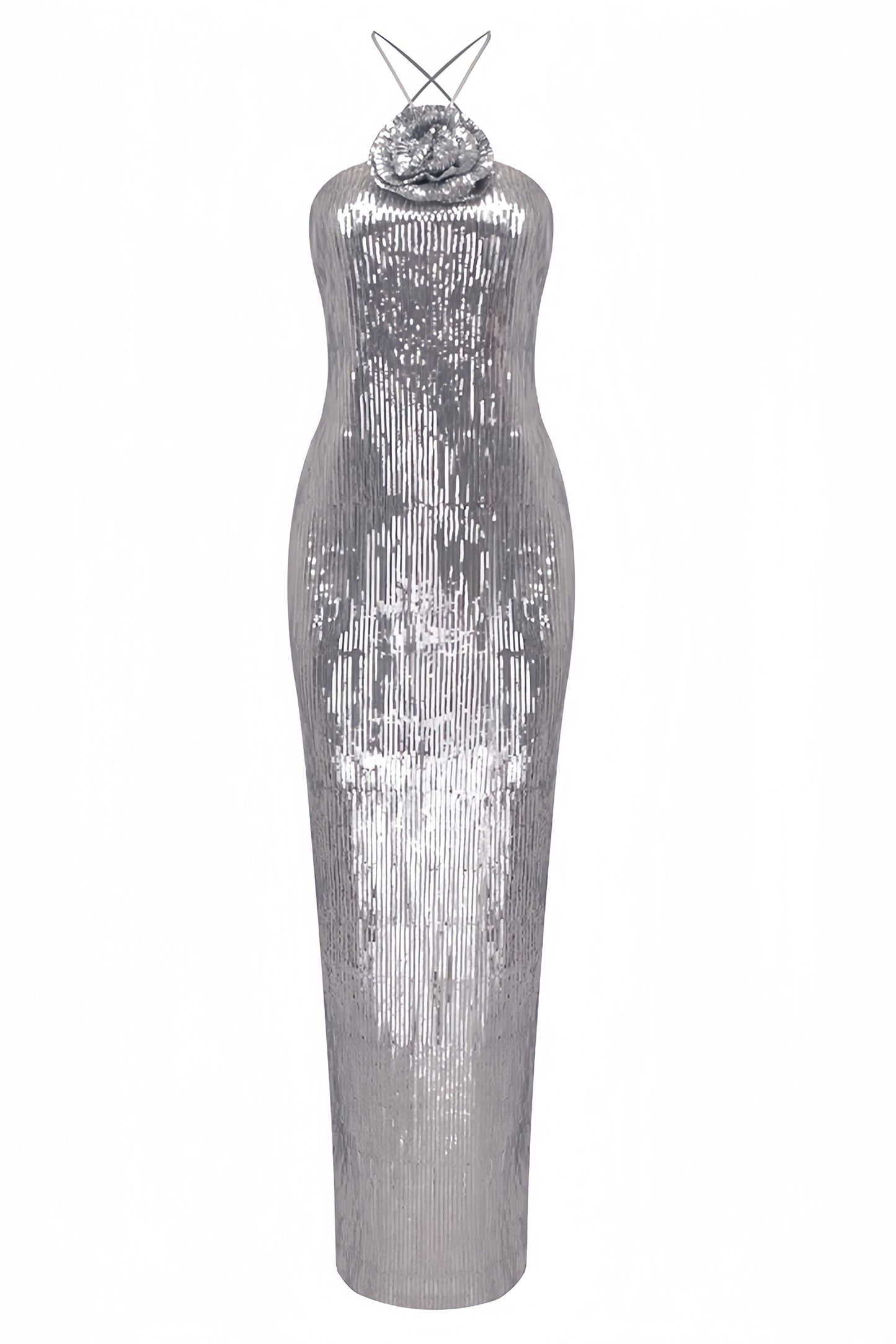 Soraya Silver Sequin 3d Maxi Dress