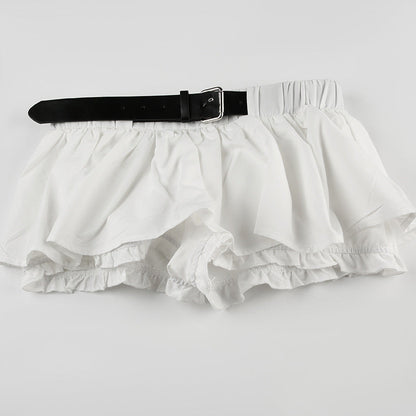 Color Block Low Waist Belt Ruffle a Line Mini Skirt