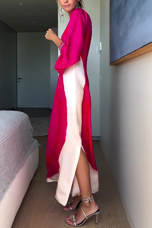 ' Fashionable and Contrasting Printed Single Sleeve Slit Long Skirt