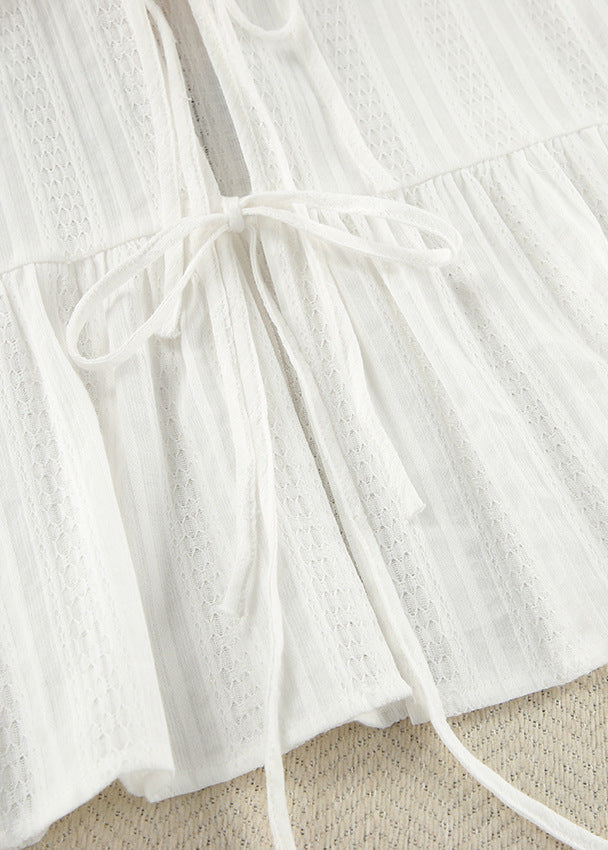 White Cotton Peplum Top and Wide-leg Pants Set