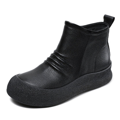 Flat Bottom Ankle Top Layer Cowhide Boots