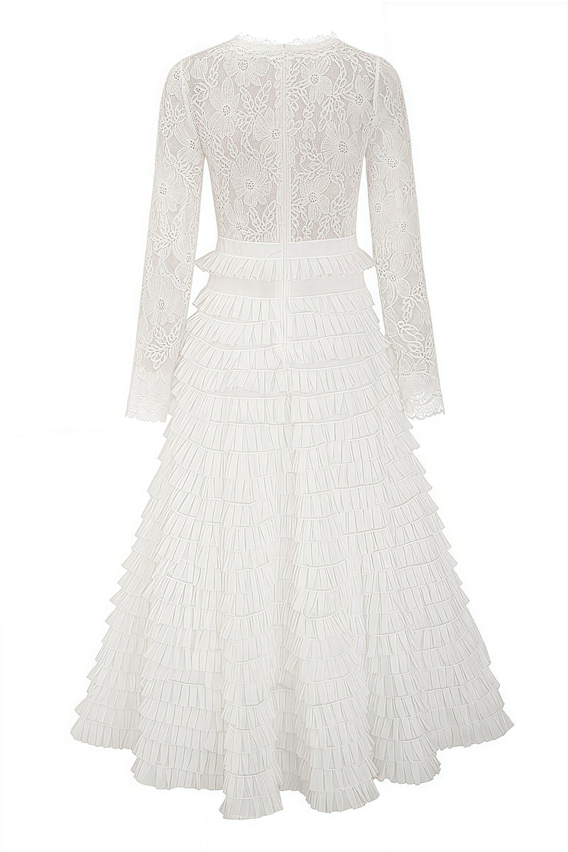 Yuio White Hollow Lace A-line Maxi Dress