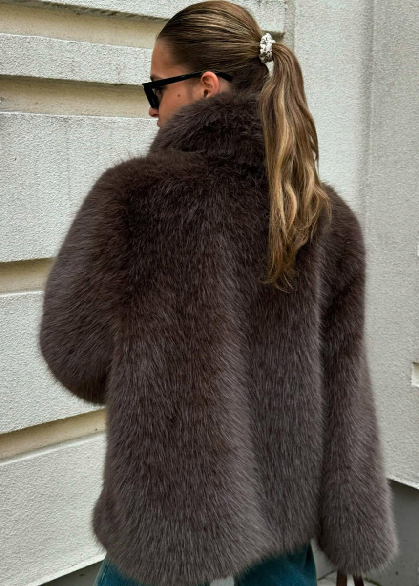 Noelle Chocolate Faux Fur Coat – Soft Short Winter Jacket