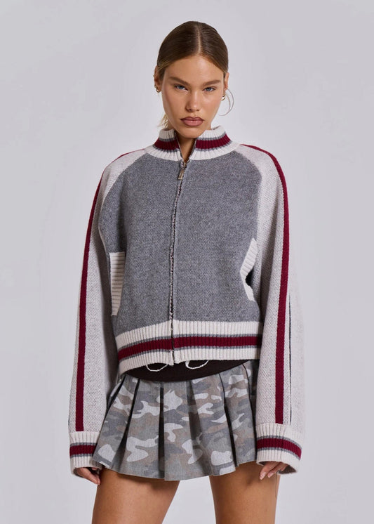 Varsity Knit Zip-up Sweater