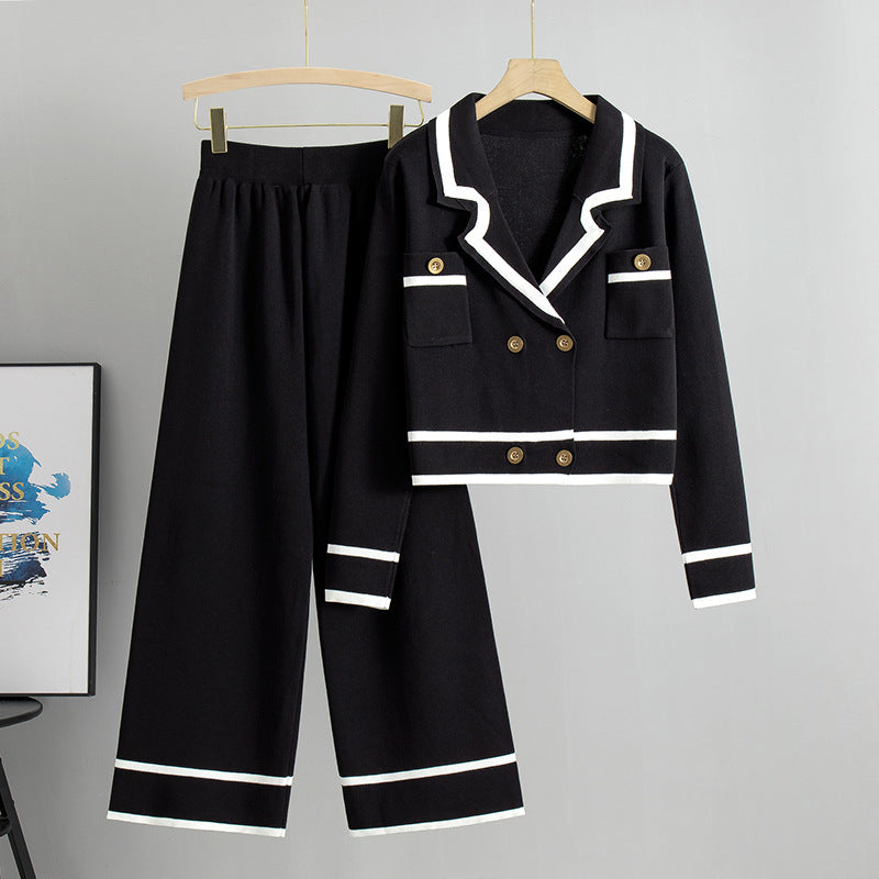 Knitted Cardigan Two Piece Set - Black