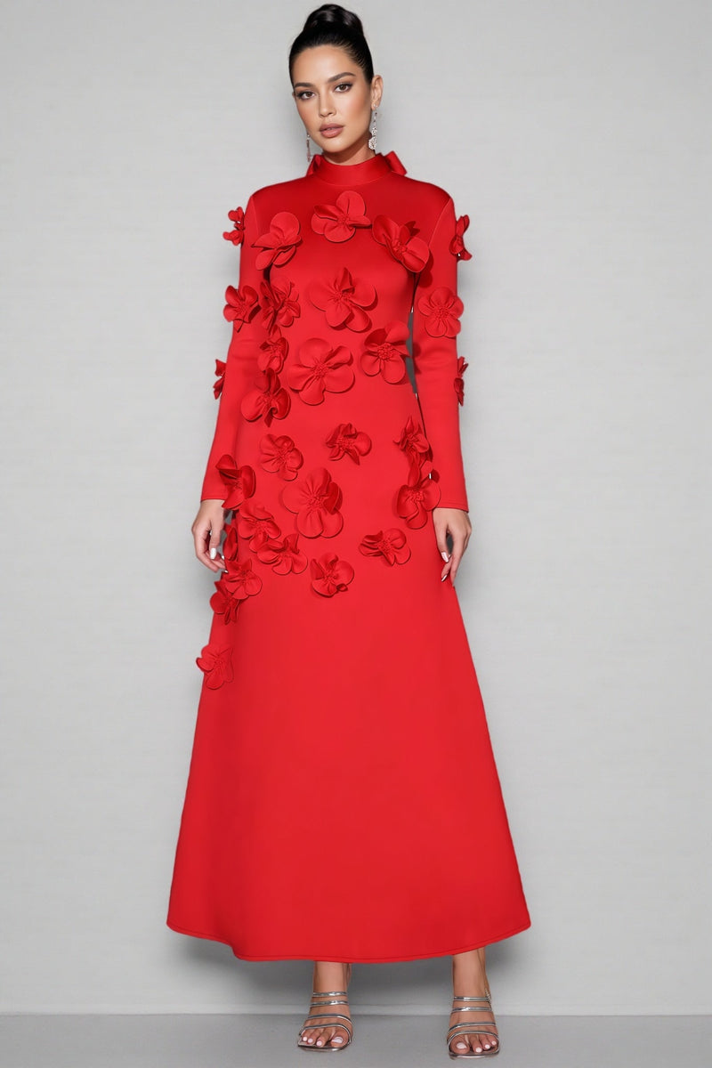 Yamaly Red 3d Maxi Dress
