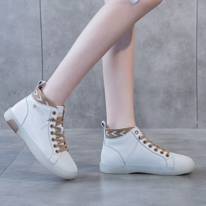 Flat Top Layer Cowhide Tendon Bottom Leather Shoes