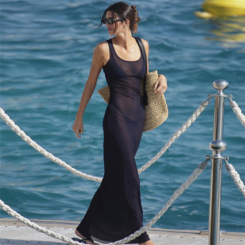 Sheer Mesh Beach Resort Maxi Dress