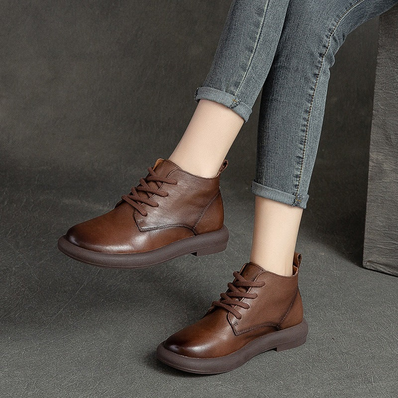 Autumn Flat Round Toe Brushed Retro Comfortable Boots