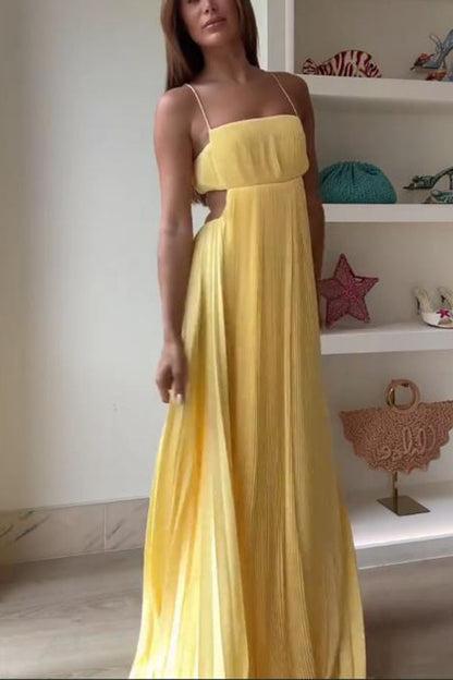 Butter Moment Pleated Cutout Waist A-line Slip Maxi Dress