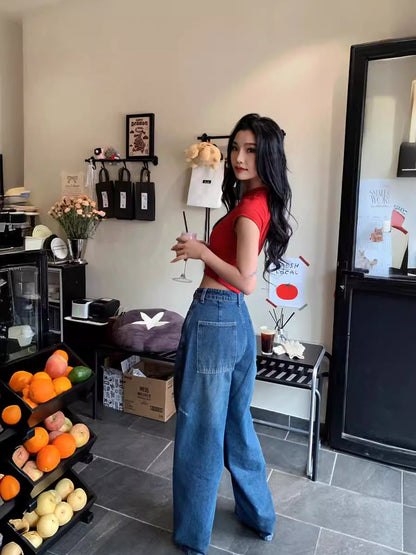 Versatile, Slim, Fashionable, Pioneering, Light Deconstruction, Split Tangent, Loose Curved Cocoon Jeans, Banana Pants for 4001