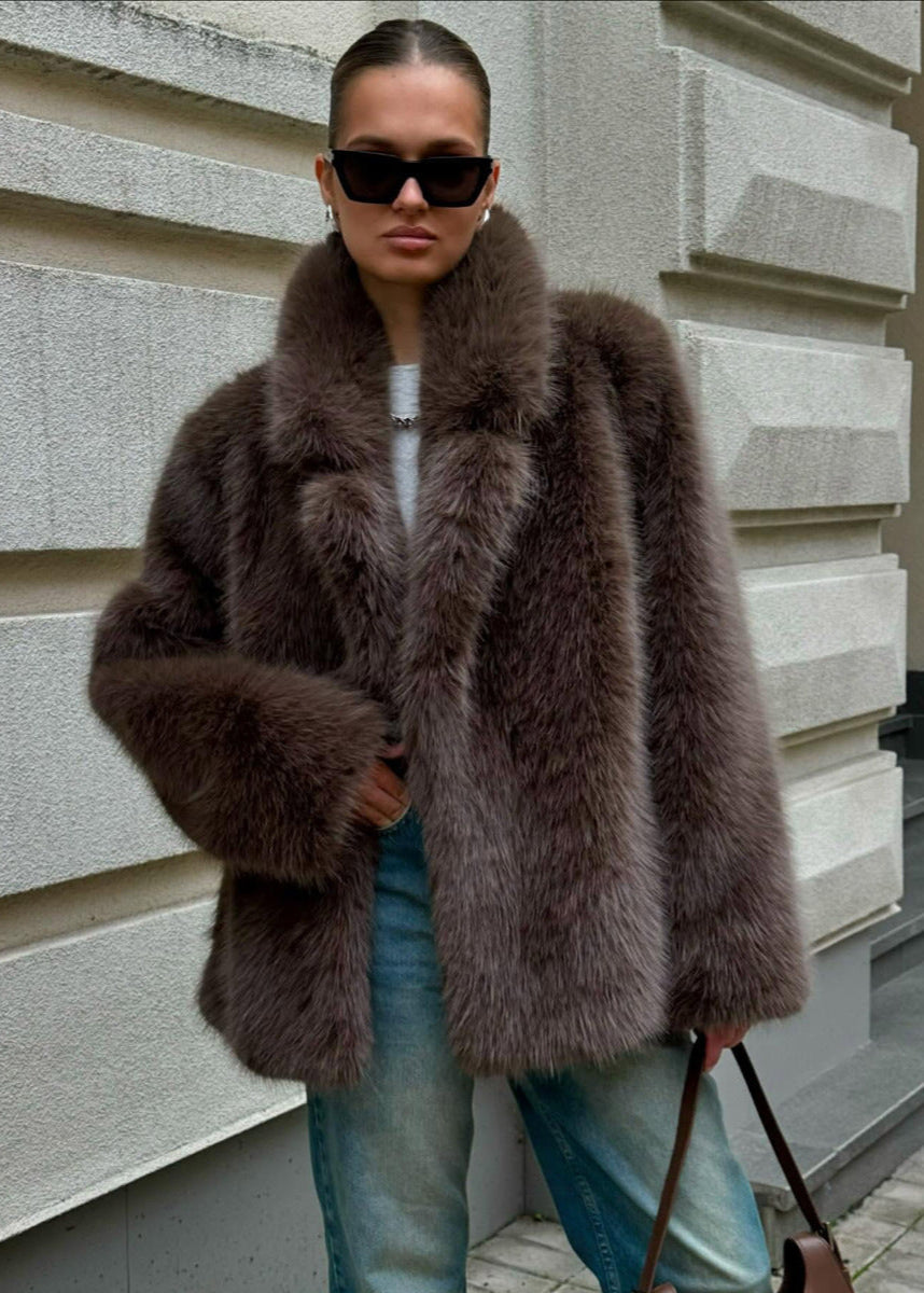 Noelle Chocolate Faux Fur Coat – Soft Short Winter Jacket