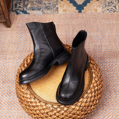 Layer Cowhide Autumn Flat Ankle Retro Boots