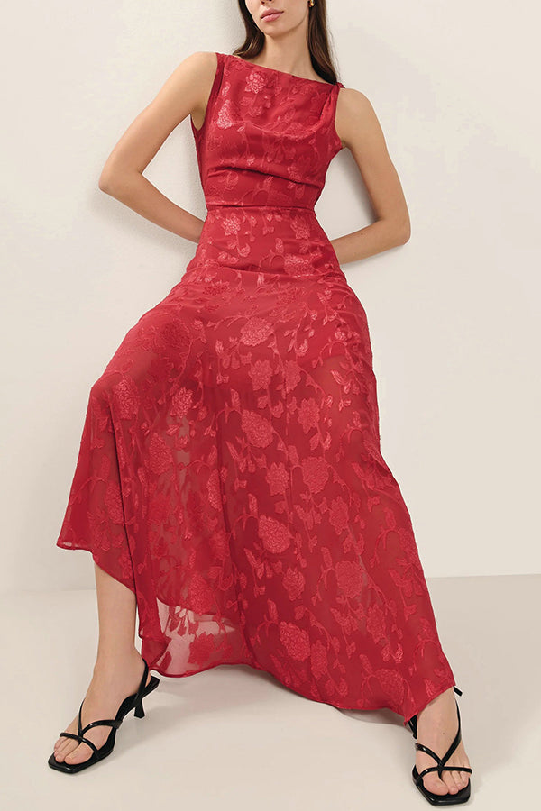Jacquard Backless Lace-up Slim Irregular Maxi Dress