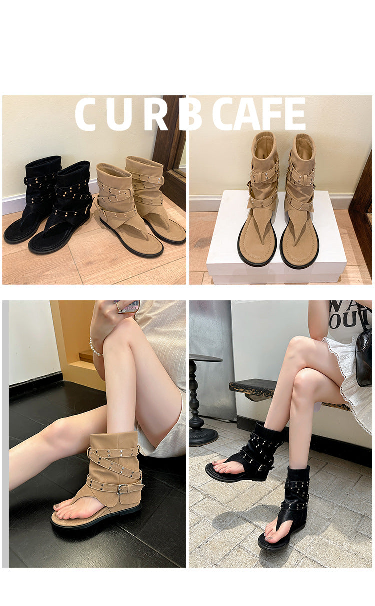 Short Tube Summer Height Increasing Insole Rivet Pants Waste Boots