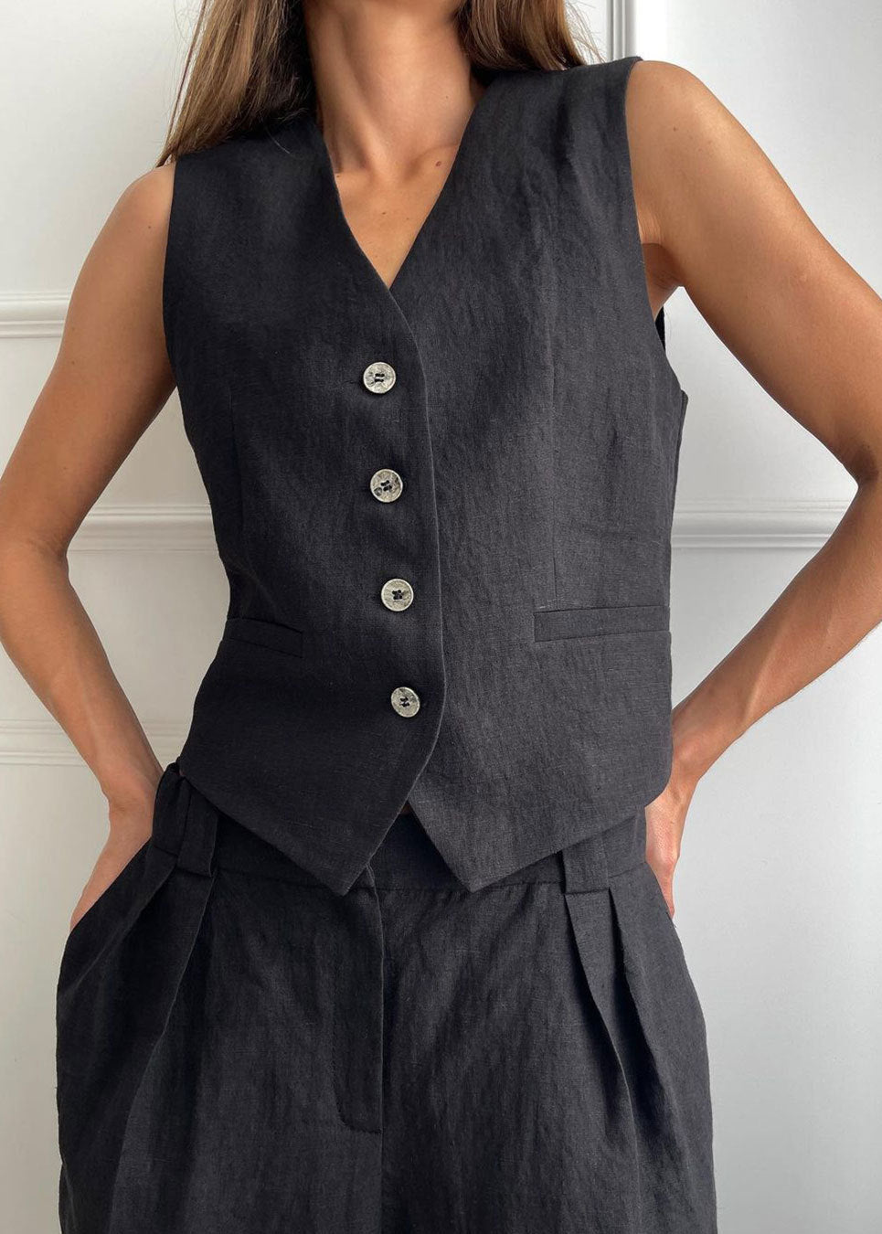 Linen Vest & Wide-leg Pants Set