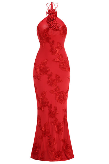 Trista 3d Halter Neck Maxi Dress