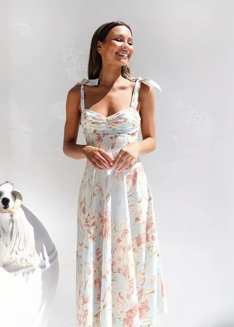 Aquarelle Dress – Soft Blue Tie-shoulder Midi