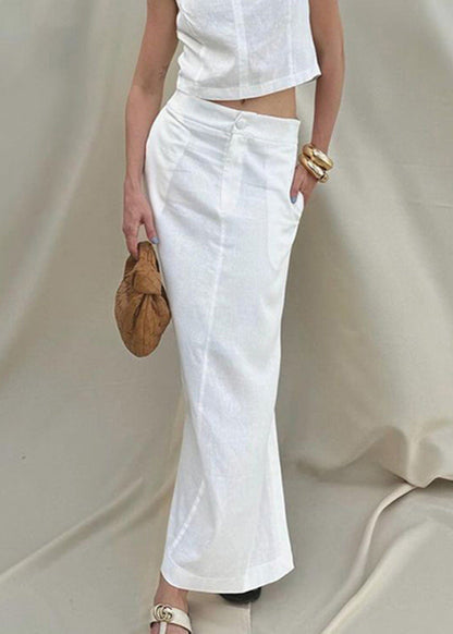 Isla Linen Blend Set – Sleeveless Top & Front-slit Maxi Skirt