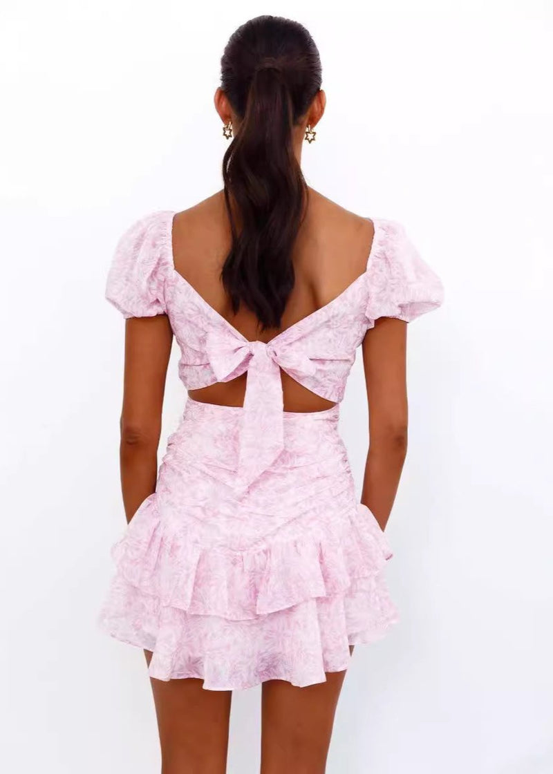 Blush Blossom Puff-sleeve Mini Dress
