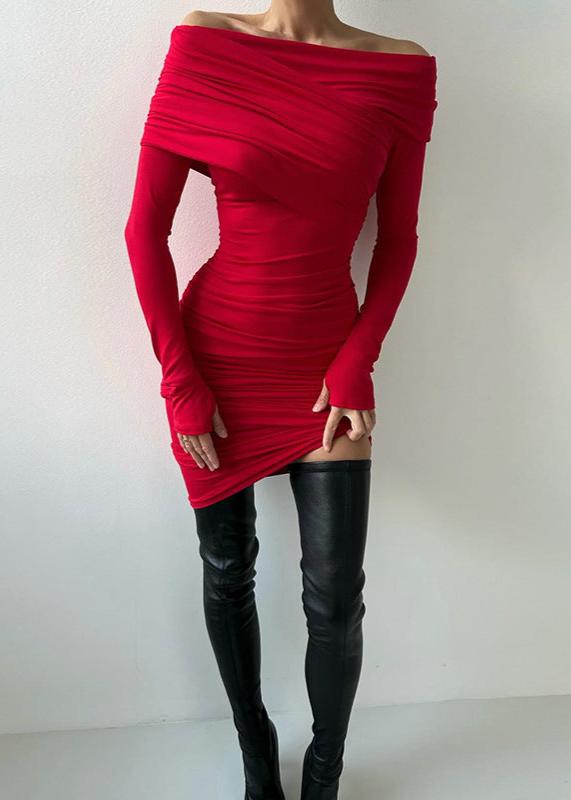 Crimson Grace - Off-shoulder Ruched Maxi Dress