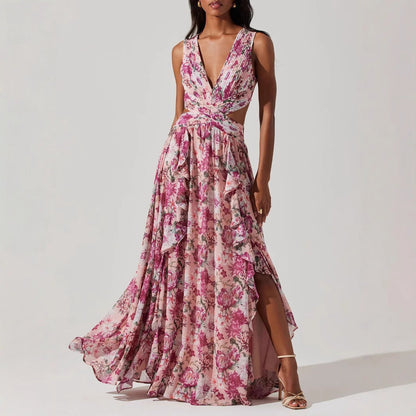 Sweet Tiered Maxi Dress With Side Slit _ French Style
