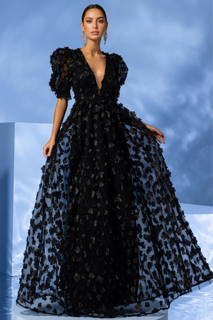 Spak Bubble Sleeve Cubic Maxi Dress