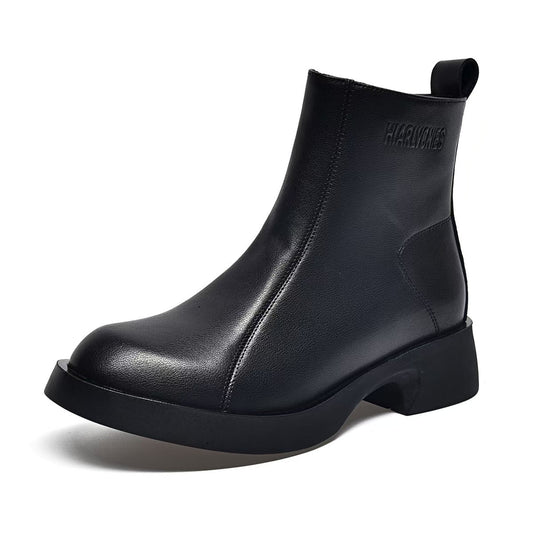 Martin Simple Flat Short Cowhide Round Boots