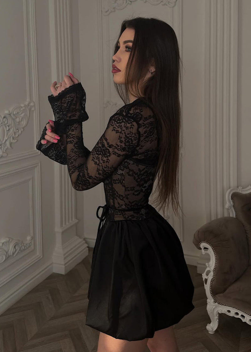 Celestine – Black Lace Corset Mini Dress