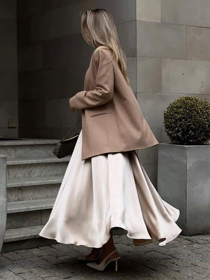 High-waisted Satin Long Skirt