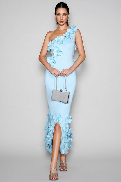 Tamarah Blue One-shoulder 3d Maxi Dress