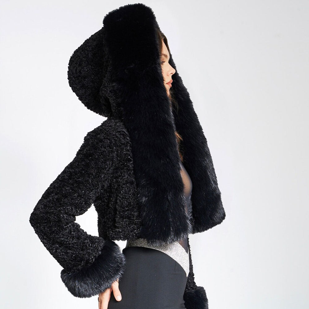 Thickened Fur Collar Cropped Coat