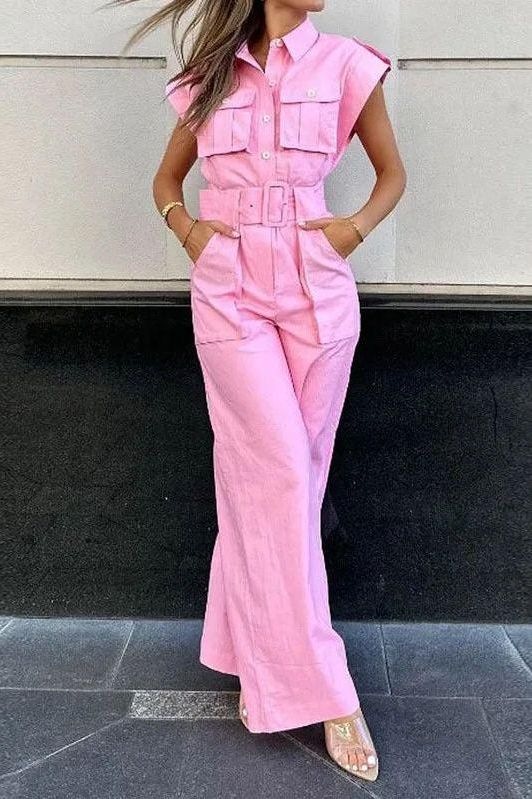 Barbie Pink Slanted Shoulder Jumpsuit