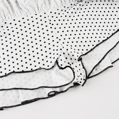 Polka Dot Patchwork Color Block Tiered Slim Mini Skirt