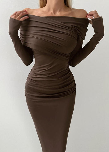 Burgundy Off-shoulder Ruched Maxi Dress