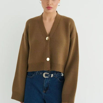 Custom Color V-neck Loose Knit Cardigan
