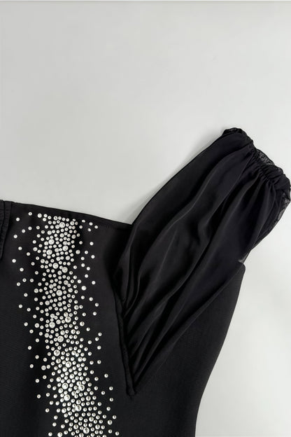 Rylihd One-shoulder Mesh Rhinestones Maxi Dress