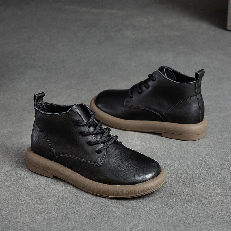 Shu Autumn Flat Round Toe Brushed Retro Comfortable Boots