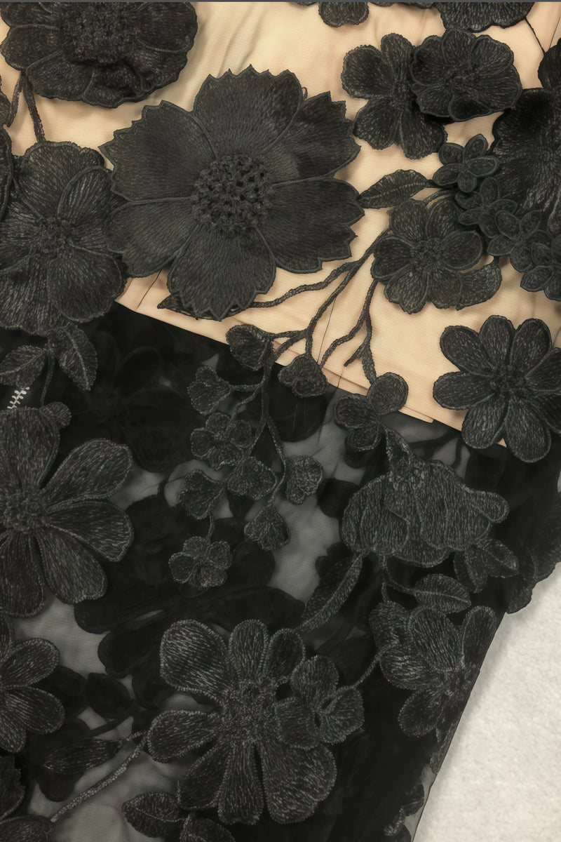 Wyat 3d Mesh Flower Embroidery Maxi Dress