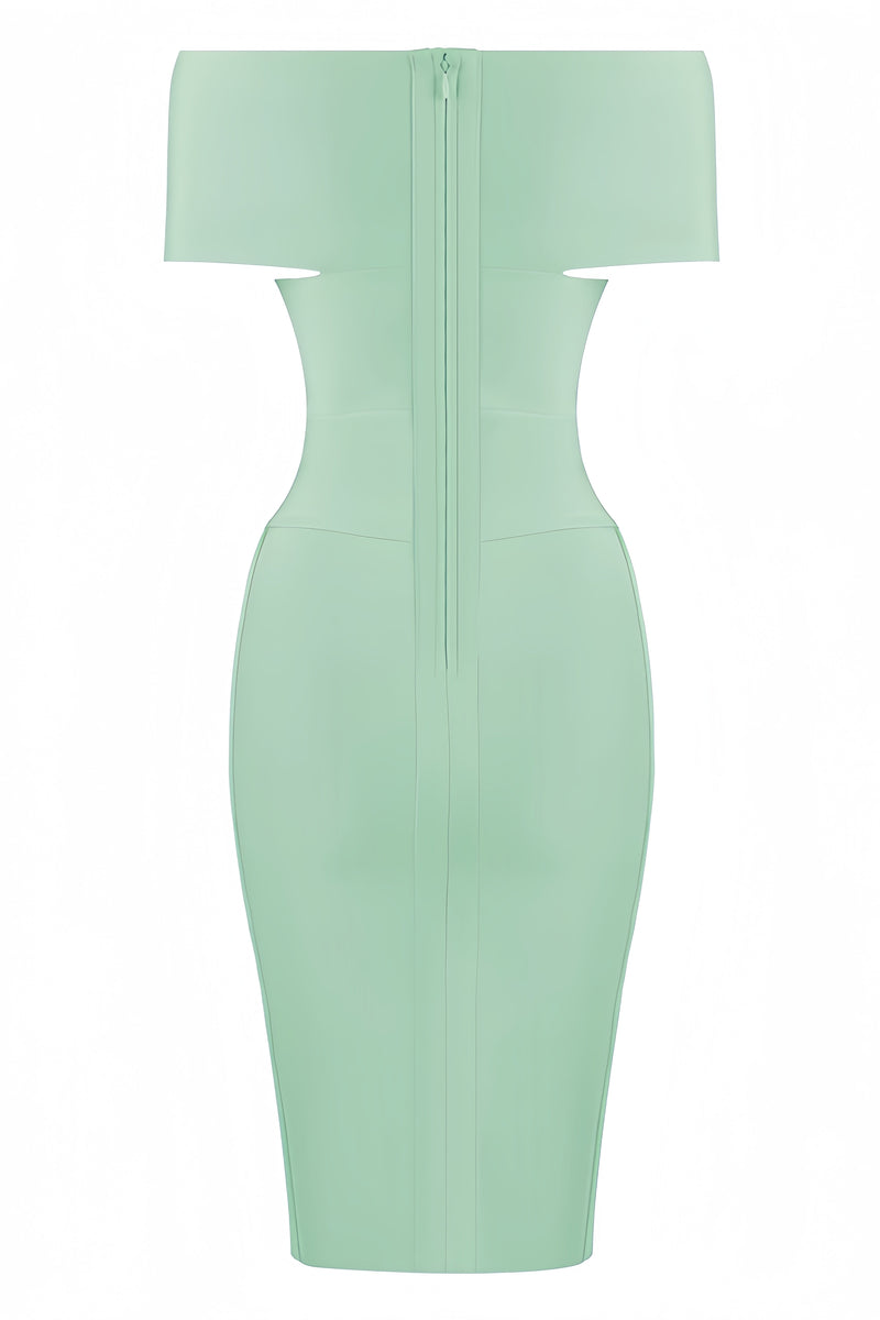 Keira Light Green Open-shoulder Maxi Dress