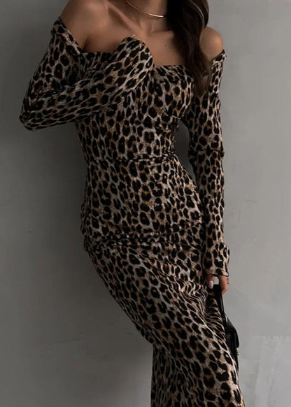 Leopard Print Off-shoulder Midi Dress