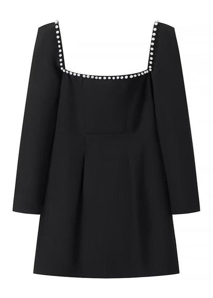 Pearl-trim Square Neck Mini Dress
