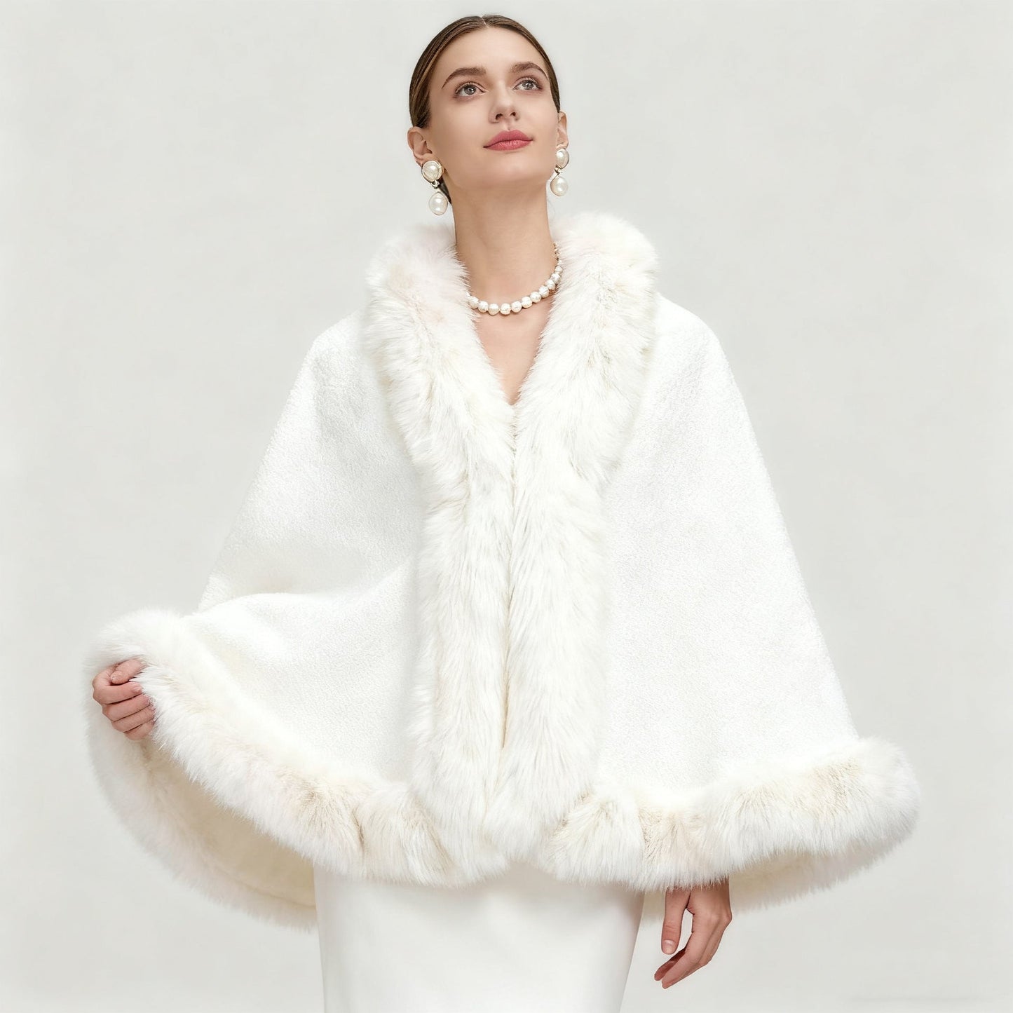 Oversized Faux Fur Paneled Cape Coat