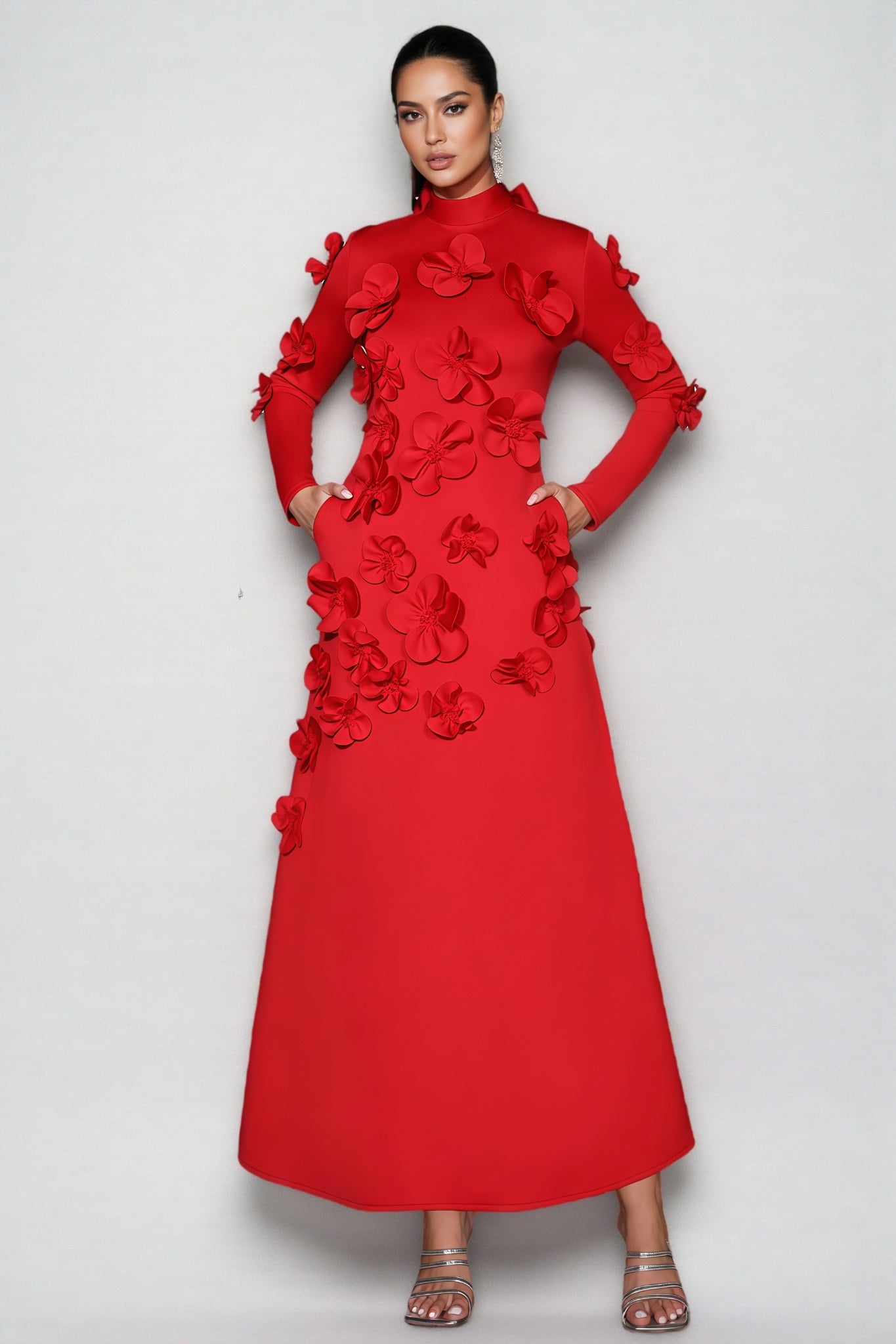 Yamaly Red 3d Maxi Dress