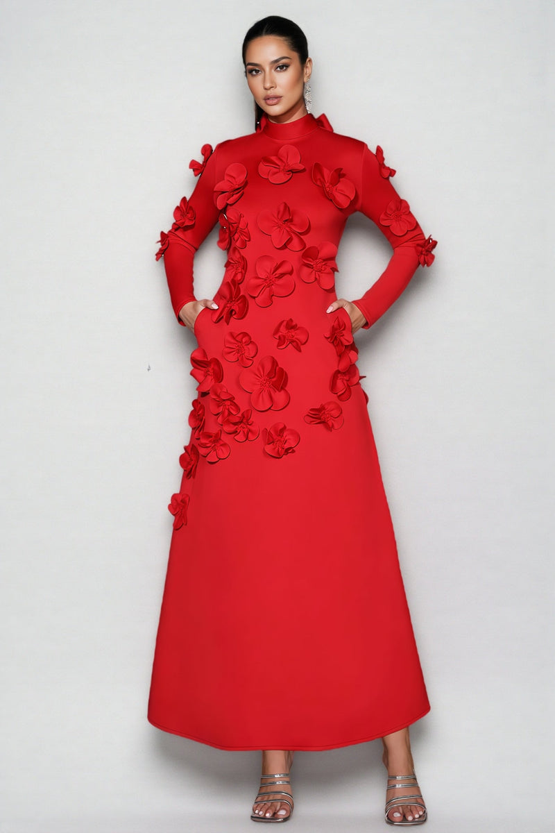 Yamaly Red 3d Maxi Dress
